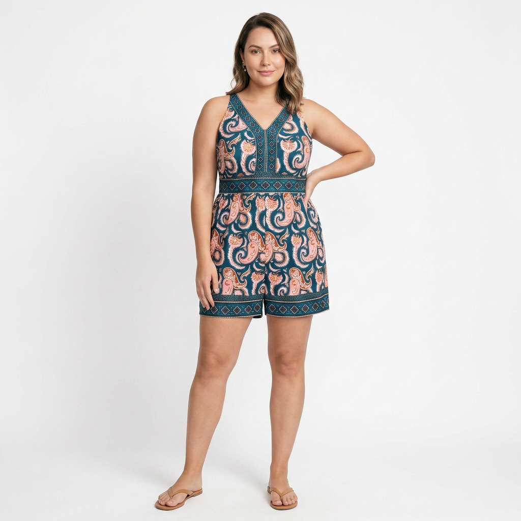 Bañador Romper con Estampado Boho y Bolsillos