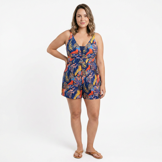 Bañador Entero con Estampado Tropical y Bolsillos