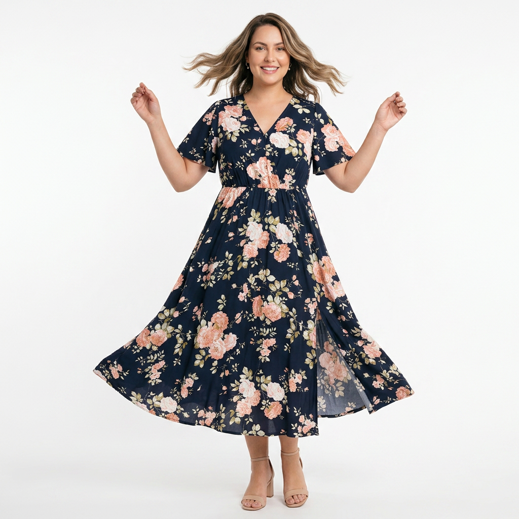 Vestido Largo Bloom — Floral Mini con Manga de Volantes, Bolsillos y Abertura