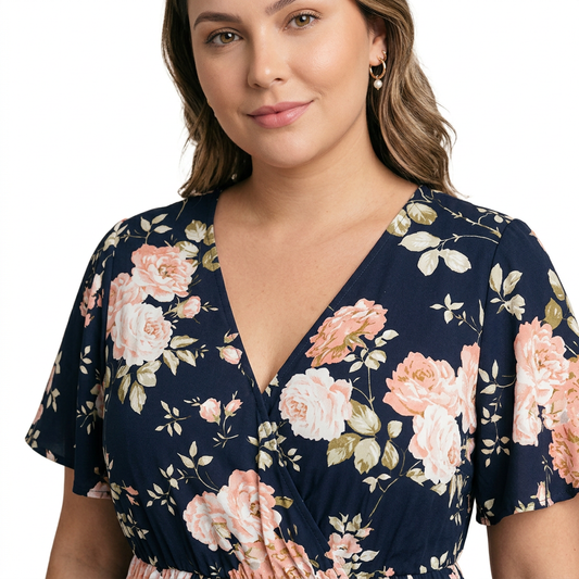 Vestido Largo Bloom — Floral Mini con Manga de Volantes, Bolsillos y Abertura