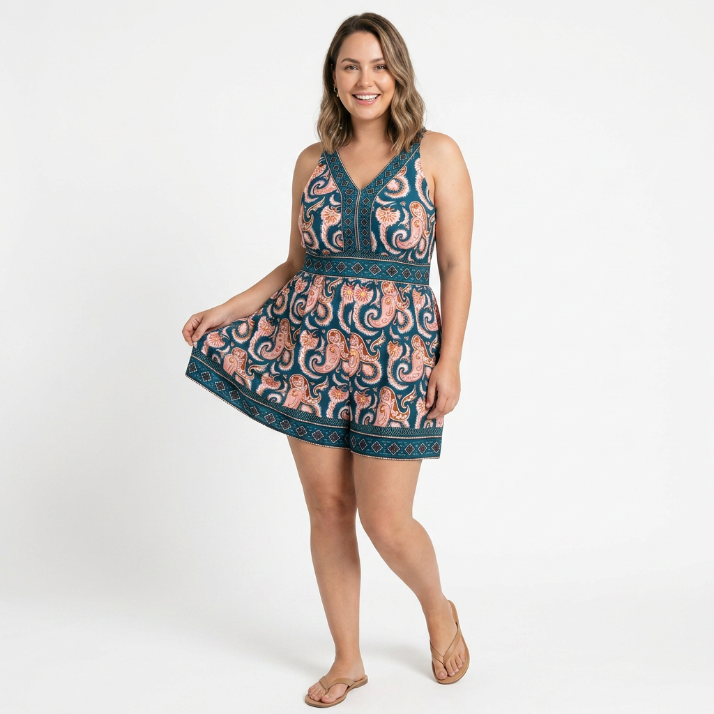 Bañador Romper con Estampado Boho y Bolsillos