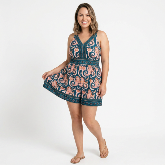 Bañador Romper con Estampado Boho y Bolsillos