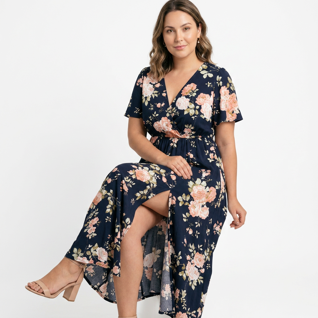 Vestido Largo Bloom — Floral Mini con Manga de Volantes, Bolsillos y Abertura