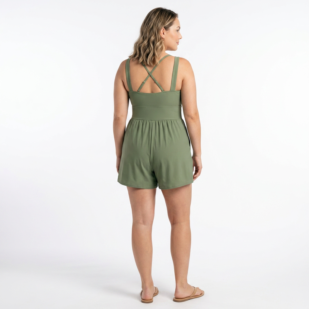 Bañador Romper con Detalles Cut-Out, Cordón Ajustable y Bolsillos
