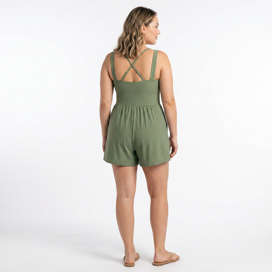Bañador Romper con Detalles Cut-Out, Cordón Ajustable y Bolsillos