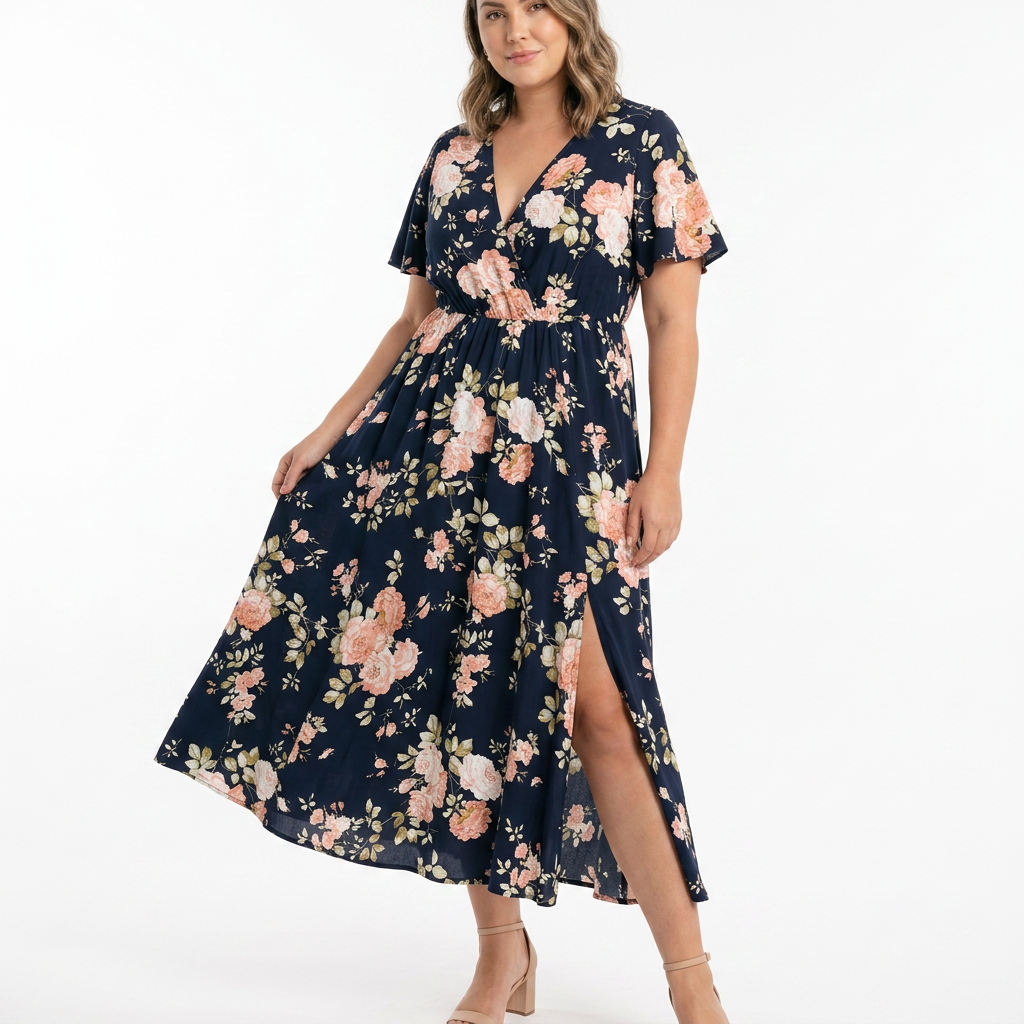 Vestido Largo Bloom — Floral Mini con Manga de Volantes, Bolsillos y Abertura