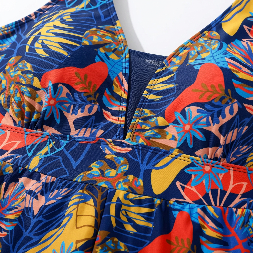 Bañador Entero con Estampado Tropical y Bolsillos