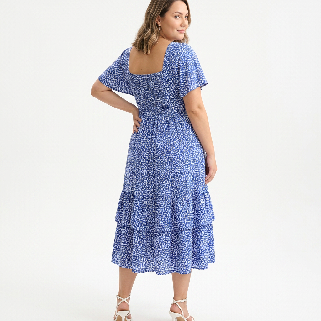 Vestido Floral Mini con Escote en Corazón, Cordón Ajustable, Bolsillos y Falda con Volantes