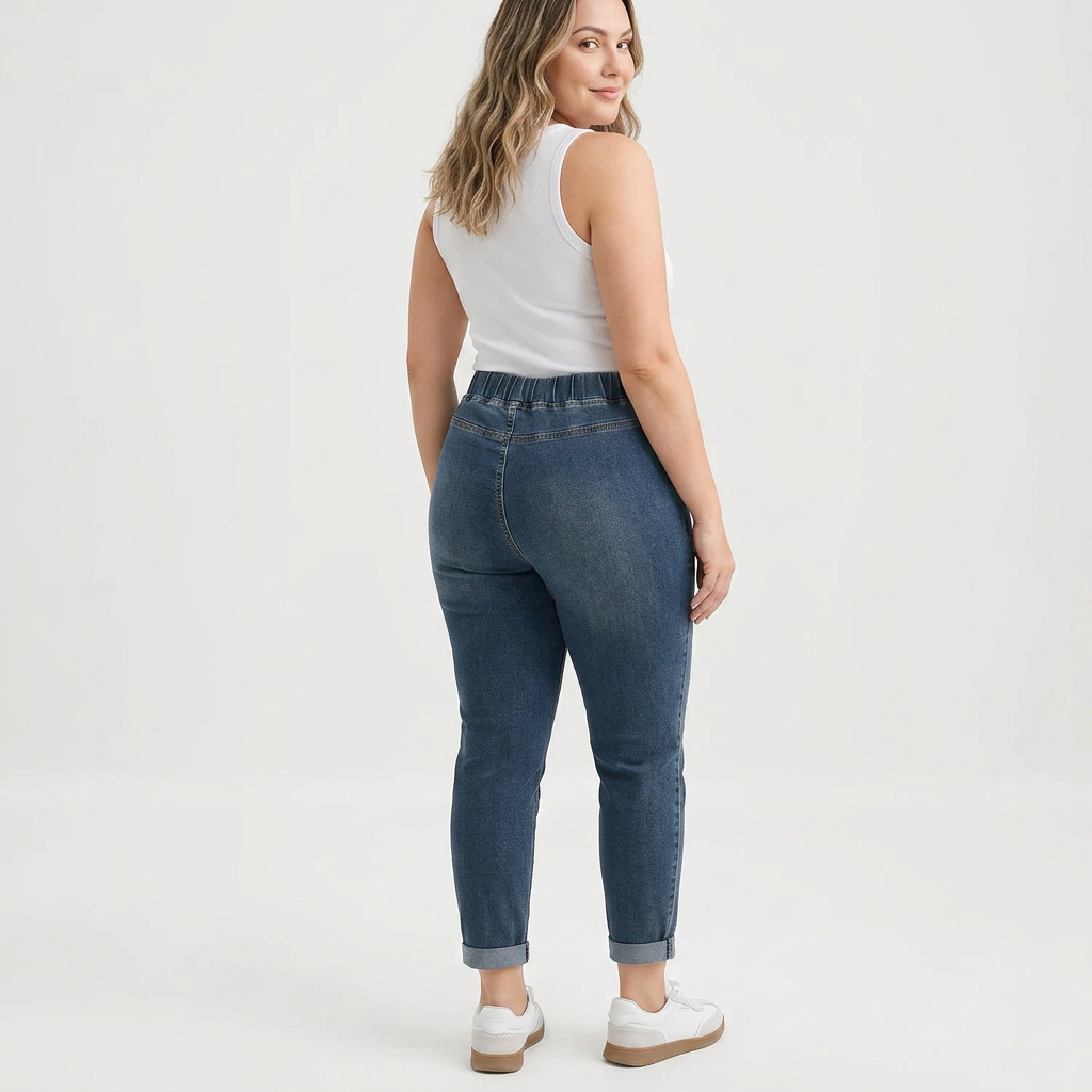 Jeans Boyfriend Pull-On con Cordón Ajustable y Bajo Doblado