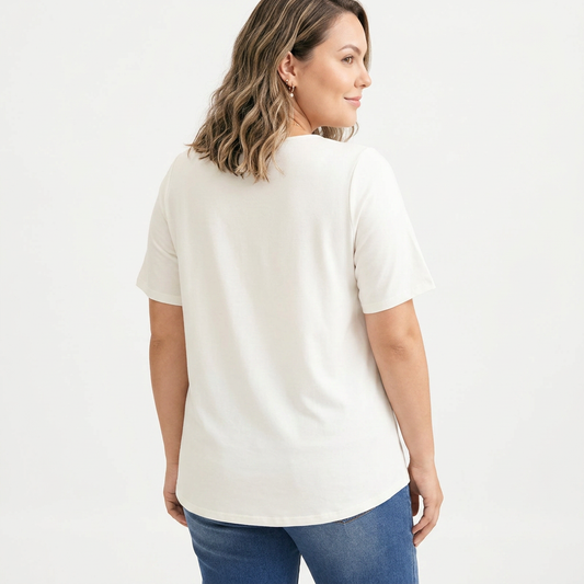 Camiseta Básica de Algodón Lisa con Escote en V