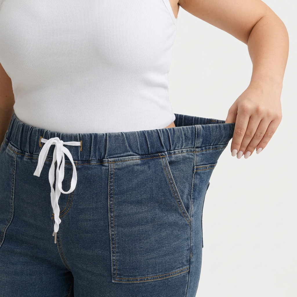 Jeans Boyfriend Pull-On con Cordón Ajustable y Bajo Doblado