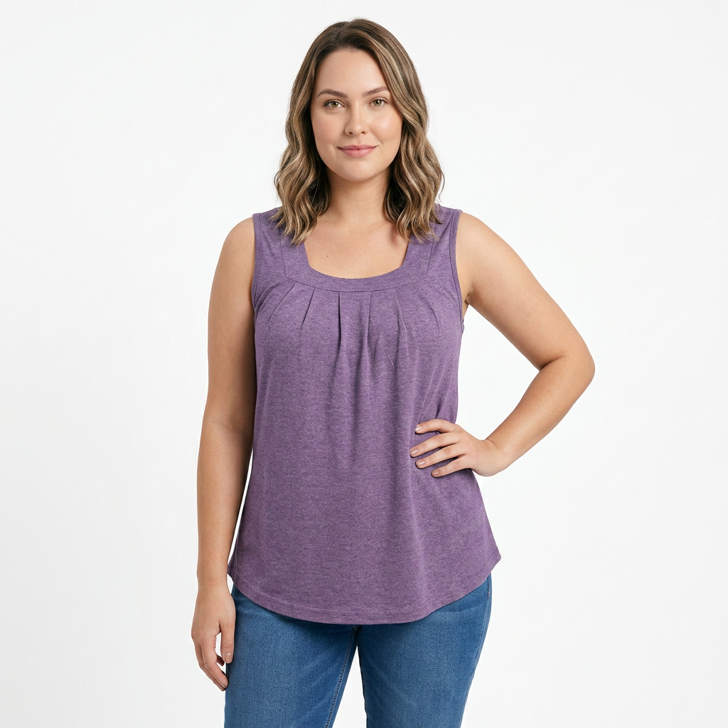 Top de Tirantes Jaspeado con Detalle Plisado y Escote Cuadrado