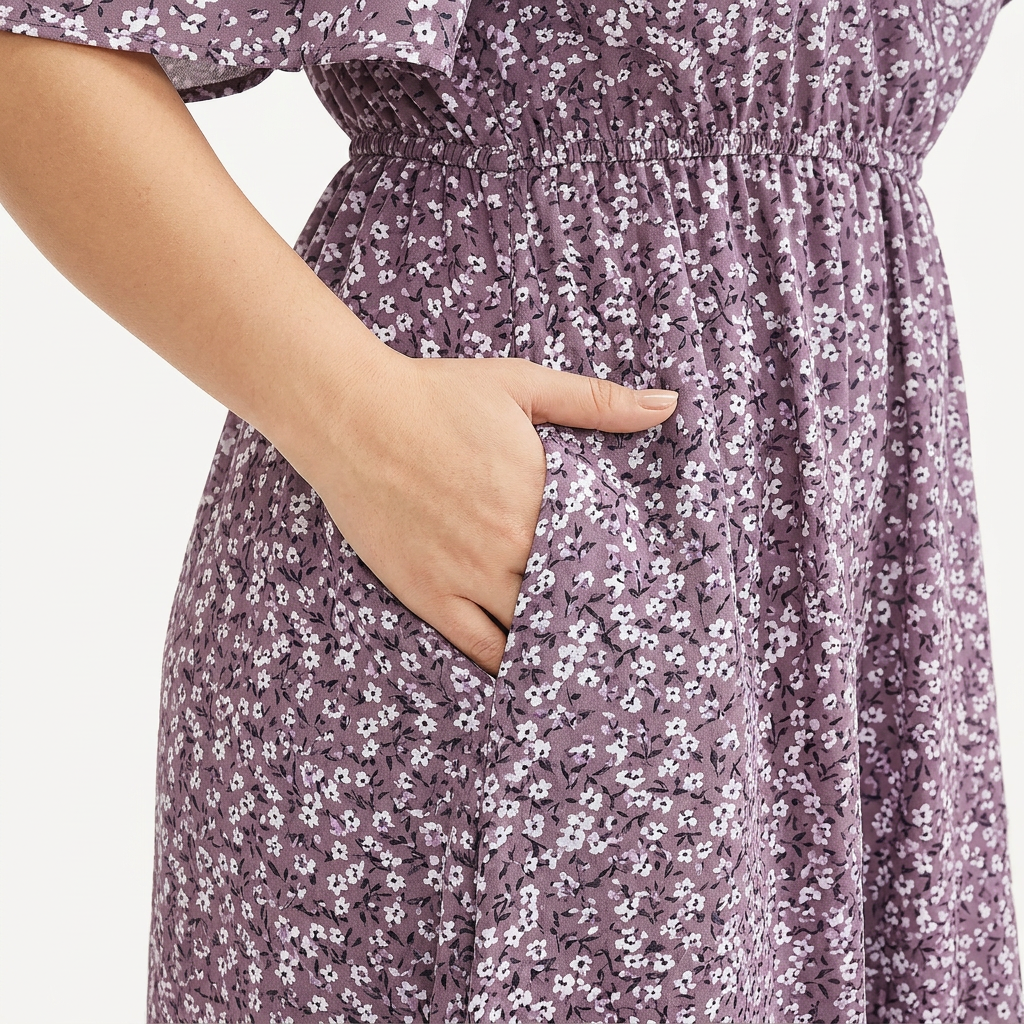 Vestido Cruzado con Estampado Floral Mini, Hombros Descubiertos y Volantes