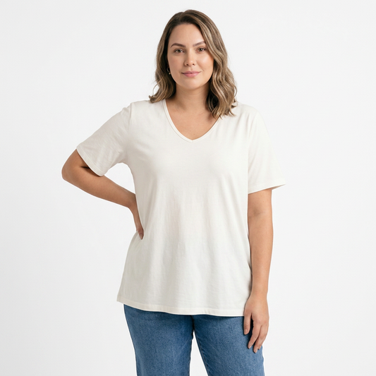 Camiseta Básica de Algodón Lisa con Escote en V