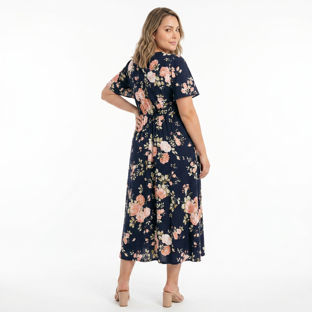 Vestido Largo Bloom — Floral Mini con Manga de Volantes, Bolsillos y Abertura